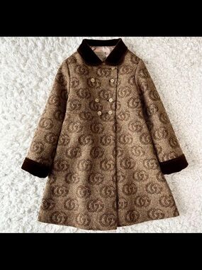 Gucci Brown GG Jacquard Double-Breasted Kids Pea Coat